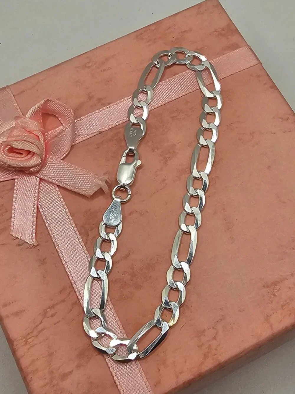 Sterling Silver 925 High Polished Figaro Bracelet 5.6mm 7 inches